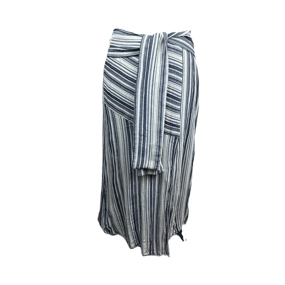 BCBGMAXAZRIA Women's XS Boho Flowy‎ Striped Tie Front Midi Skirt Resort Vacation